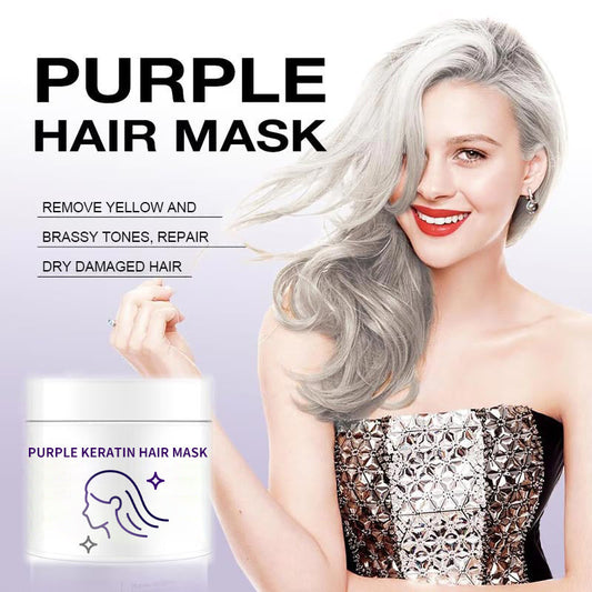 ✨ Buy 2 Get 1 Free! Purple Keratin Hair Mask - Tones Blonde, Silver & Gray Hair | Anti-Brass + Color Lock