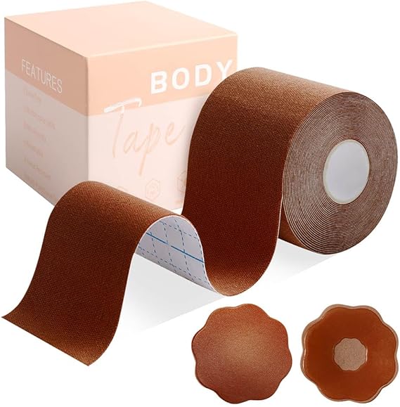 🔥Hot Sale 70% OFF🔥Boob Tape & Nipple Covers Set - Waterproof Breast Lift Tape for Large Breasts, Invisible Skin-Friendly Body Tape for Backless Outfits, All-Day Hold Adhesive Bra with 2 Pcs Petals (Tan)