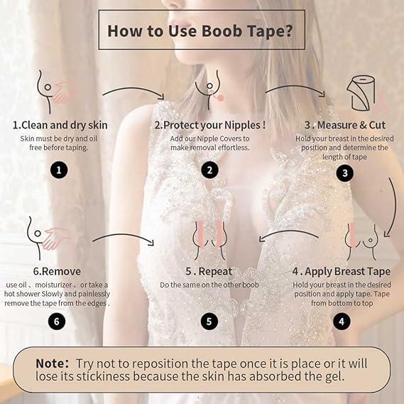 🔥Hot Sale 70% OFF🔥Boob Tape & Nipple Covers Set - Waterproof Breast Lift Tape for Large Breasts, Invisible Skin-Friendly Body Tape for Backless Outfits, All-Day Hold Adhesive Bra with 2 Pcs Petals (Tan)