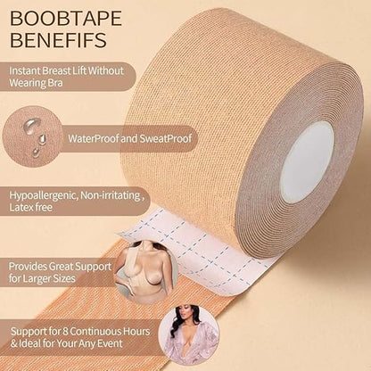🔥Hot Sale 70% OFF🔥Boob Tape & Nipple Covers Set - Waterproof Breast Lift Tape for Large Breasts, Invisible Skin-Friendly Body Tape for Backless Outfits, All-Day Hold Adhesive Bra with 2 Pcs Petals (Tan)